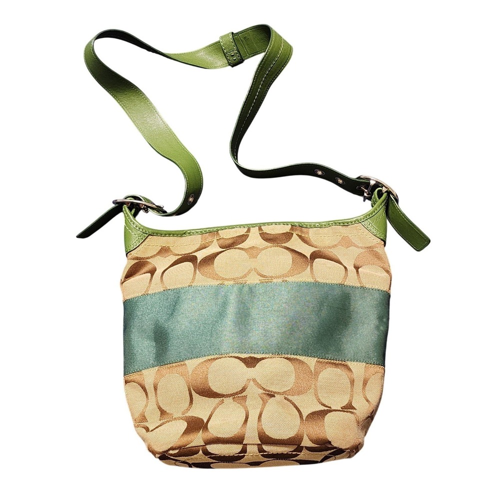 Coach Y2K Signature Jacquard Brown Monogram Green Stripe Bucket Bag F13362